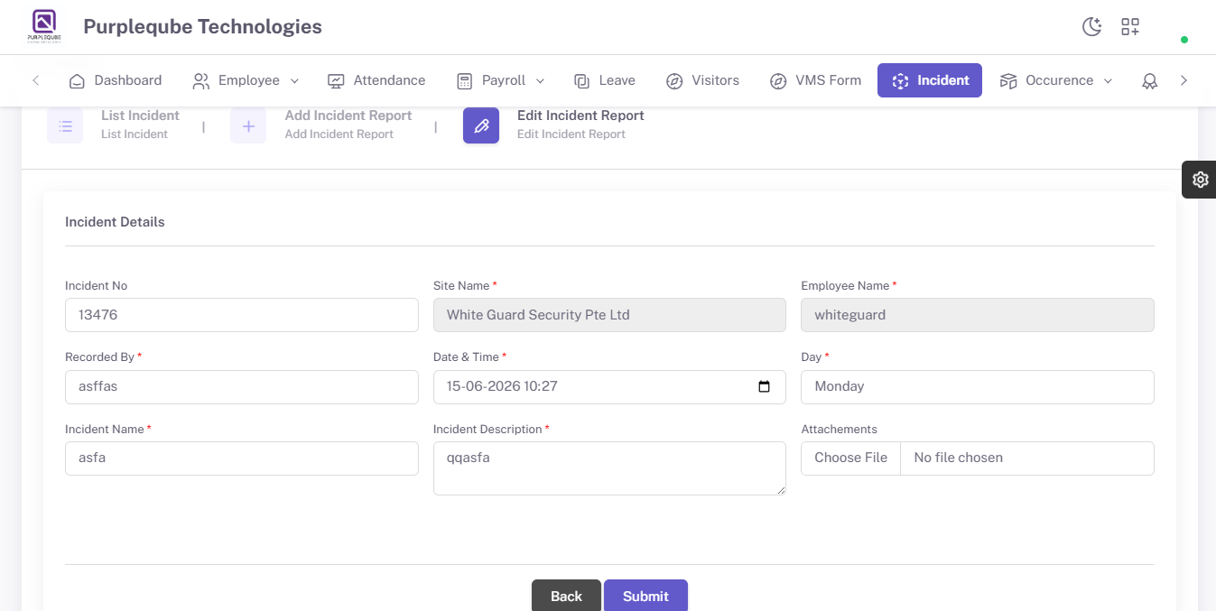 Edit Incident Form